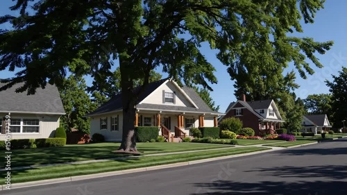 Modern American Craftsman house beside road at summer bright view