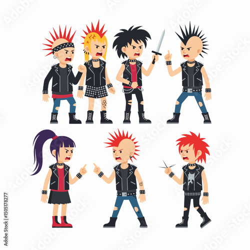 Angry punks arguing threatening with weapons