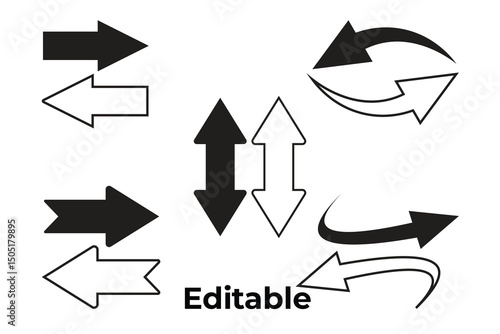 Editable Vector Arrow set । Flat and Outline Direction Arrows । Icon Arrow