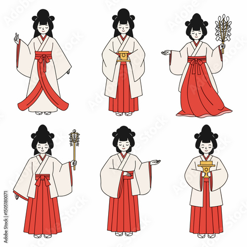 Miko shrine maiden traditional outfit set