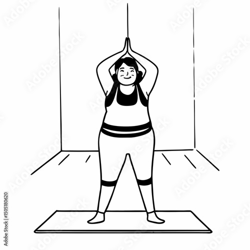Smiling woman doing stretches in plus size fitness gear
