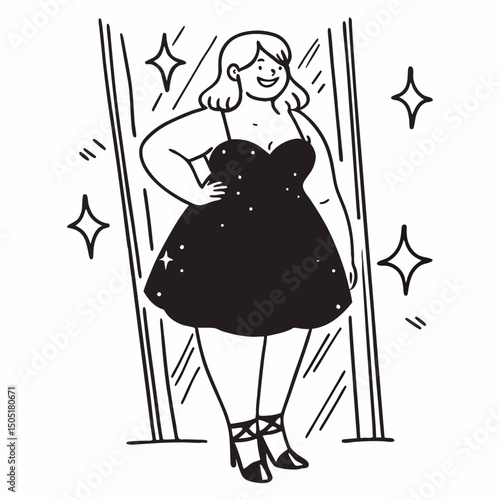 Glamorous plus size woman in evening dress and heels