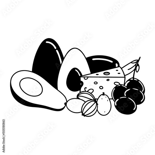 Line art of keto diet healthy fat food groups