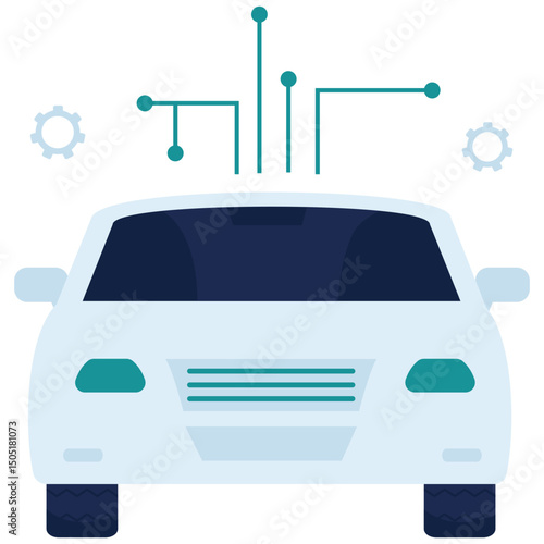 Robotic Element. Vector illustration of A smart car with connected technology representing autonomous driving and AI systems. Isolated on background