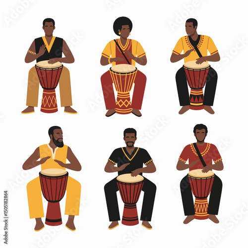 People playing drums isolated on white background