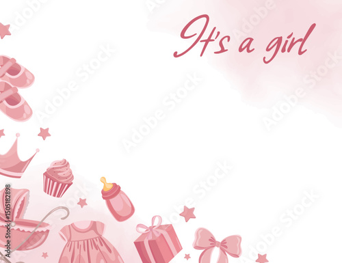 Its a girl pink background with new born elements Baby shower