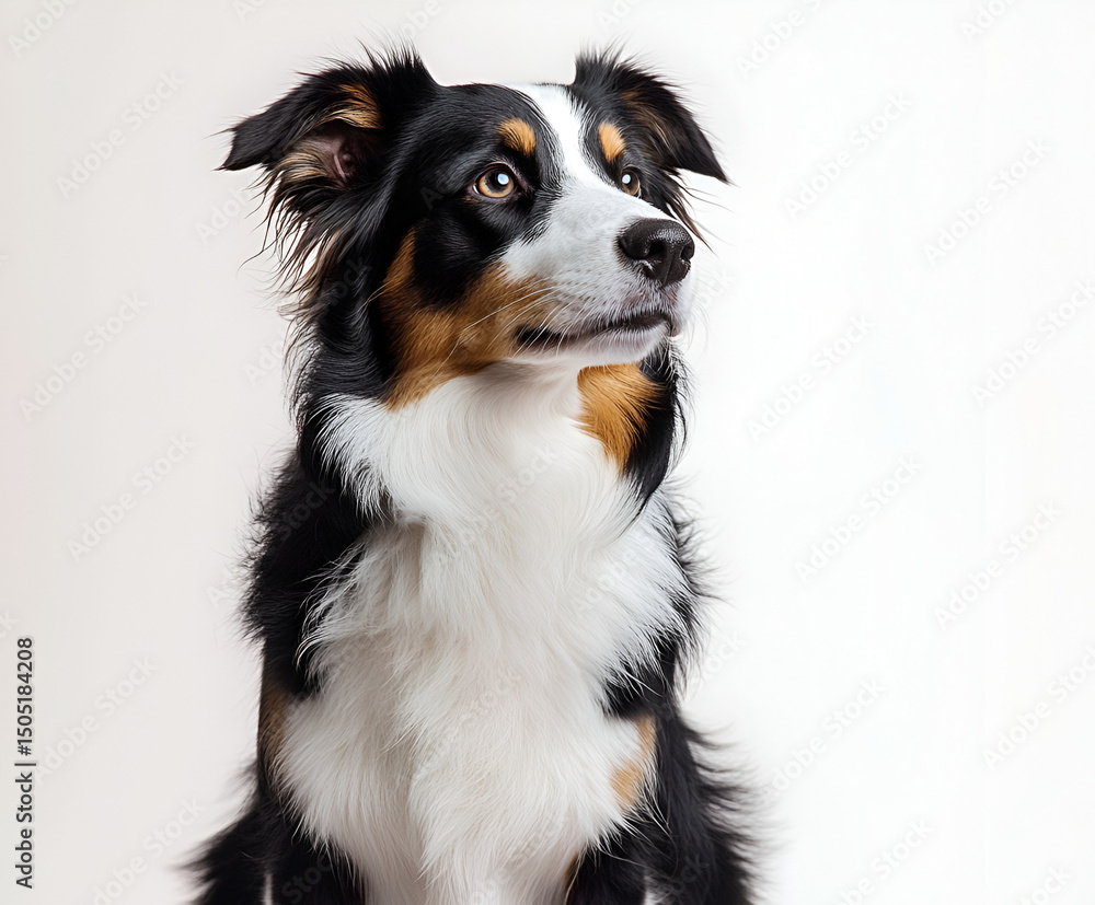 Cute black and white border collie puppy sitting, isolated on white, perfect for any pet or animal portrait Cute black and white border collie puppy sitting, isolated on white, perfect for any pet or animal portrait