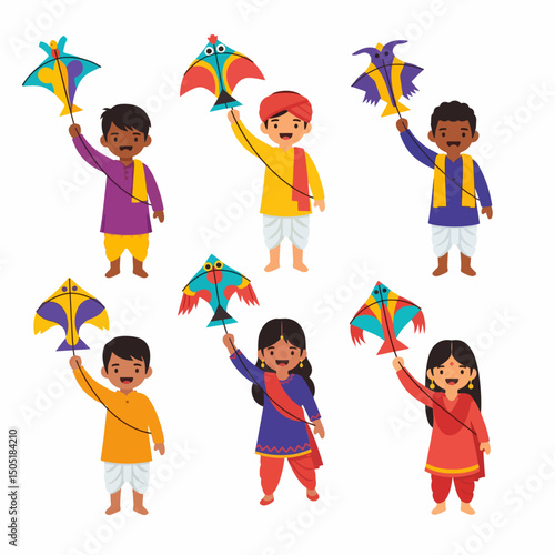 Kids playing with kites traditional festival