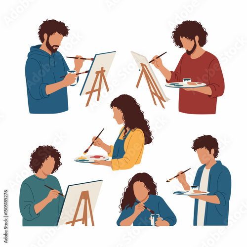 Artists painting on canvas at workshop