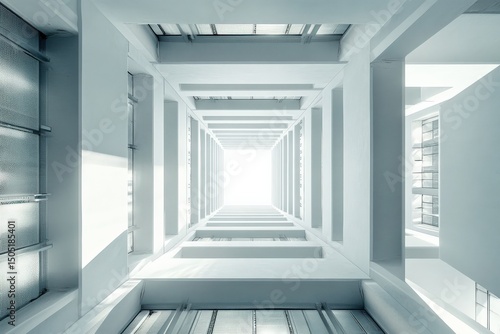 Abstract architectural design with geometric patterns and bright light