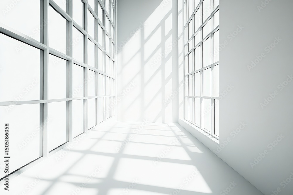 Fototapeta premium Bright and spacious interior with large windows casting shadows
