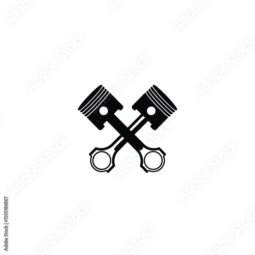 Silhouette of a piston and crankshaft, bold style on white background