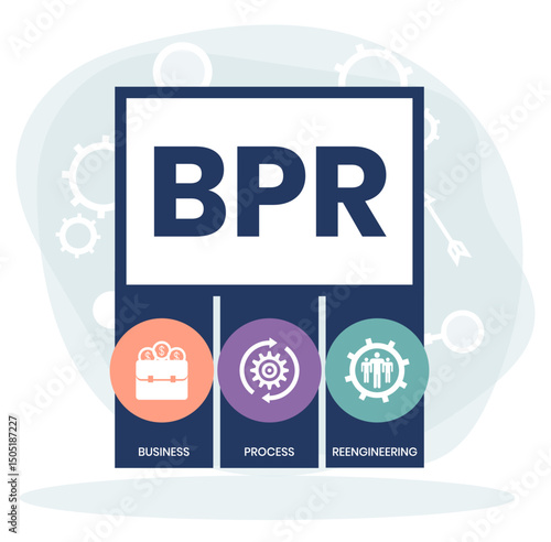 BPR - Business Process Reengineering acronym. business concept background. vector illustration concept with keywords and icons. lettering illustration with icons for web banner, flyer, landing page