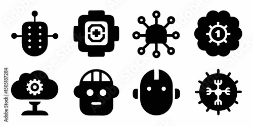 Simple artificial intelligence icons ai technology symbols