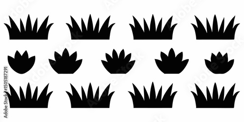 Lawn grass icon set black yellow cyan magenta