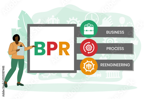 BPR - Business Process Reengineering acronym. business concept background. vector illustration concept with keywords and icons. lettering illustration with icons for web banner, flyer, landing page