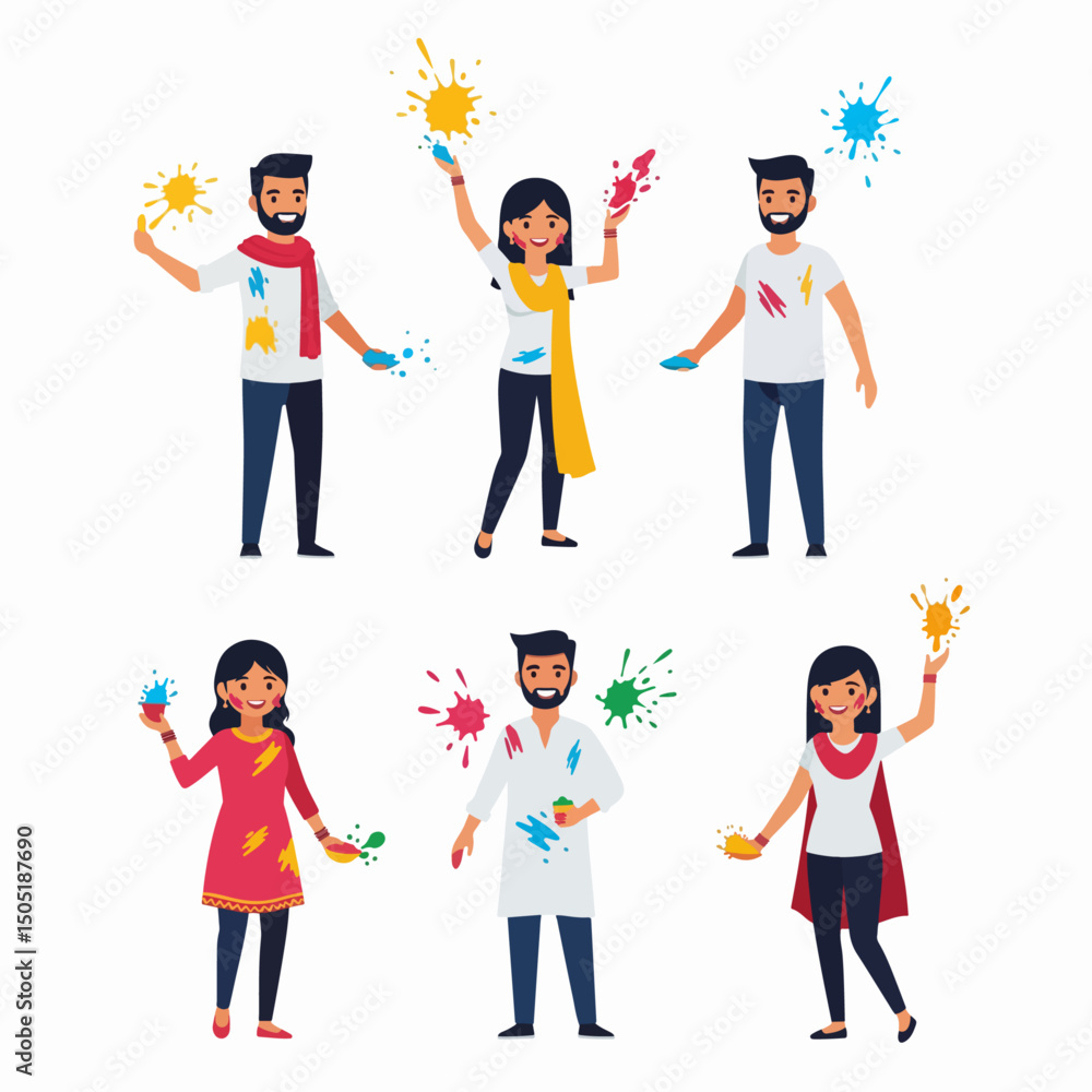 People celebrating holi festival with paint colors People celebrating holi festival with paint colors