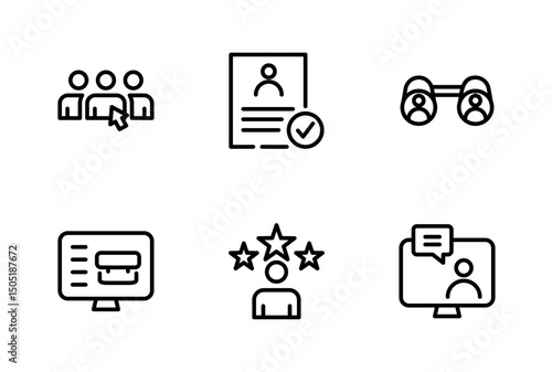 Hiring Process Line Icons. Recruitment, Job Application, Interview, Candidate Selection Vector Set