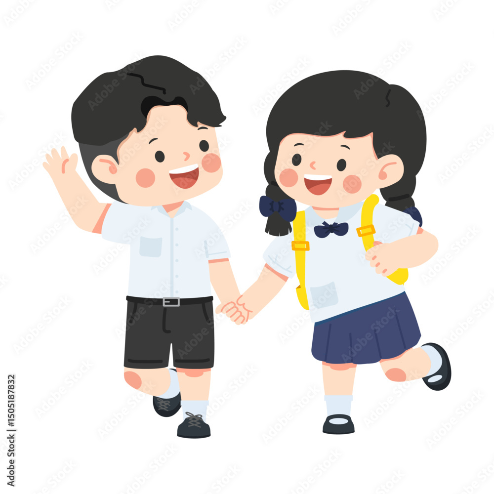 Cartoon School Children Holding Hands Illustration Cartoon School Children Holding Hands Illustration