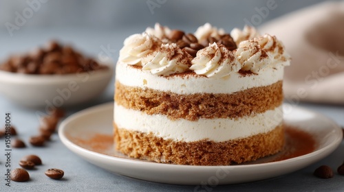 Wallpaper Mural Delicious layered cake topped with cream and coffee beans on a plate. Torontodigital.ca