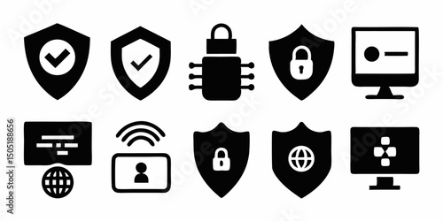 Cyber security network protection icon shield lock firewall