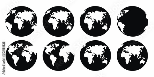 Earth globe icon set hemispheres and continents