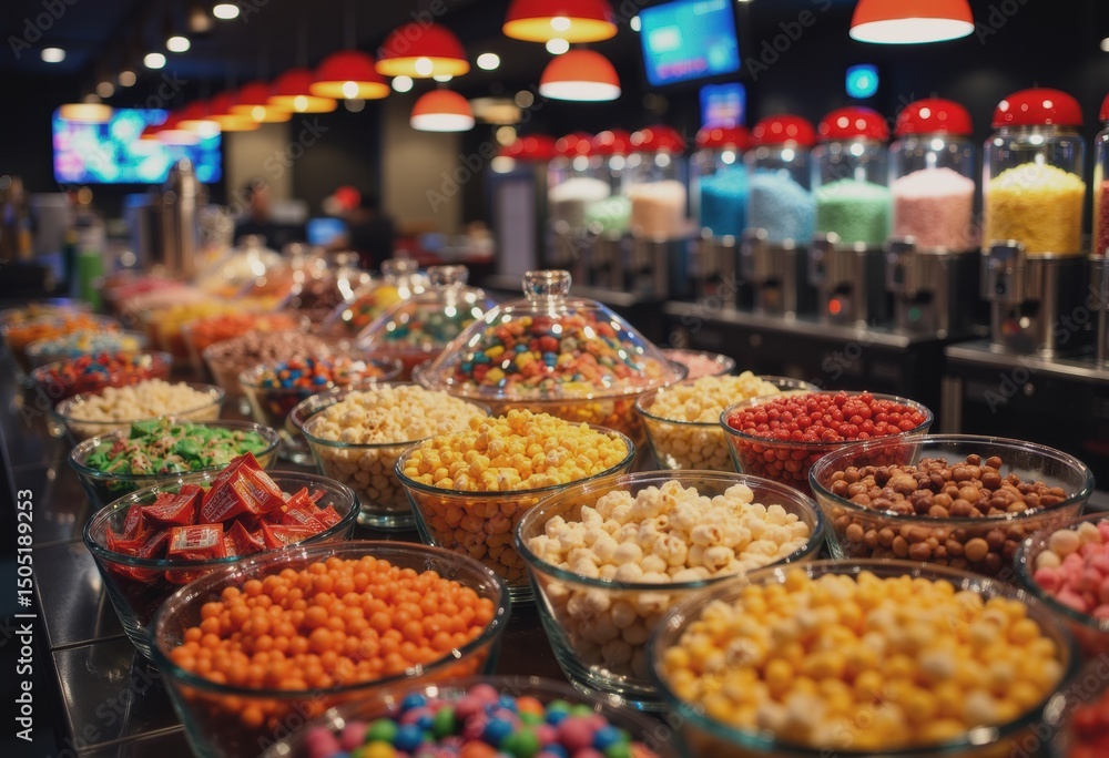 Fototapeta premium Fully stocked cinema snack bar with a variety of colorful treats