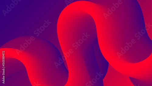 Abstract vibrant 3D fluid shapes in red and purple tones dynamic wave composition