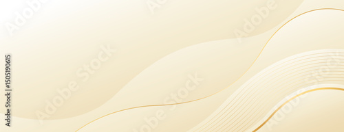 Elegant beige luxury banner background with gold lines. Abstract wave shapes. Suitable for web banners, templates, headers, pages, sales, ads, awards, events and more