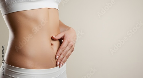Diet, health and exercise concept. Female abs model photo.