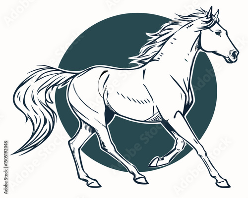 Running horse illustration vector drawing of equine animal in motion graphic design for print and web