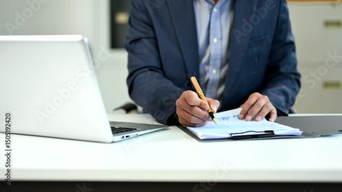 Businessman hand working digital marketing media with mobile phone and modern compute