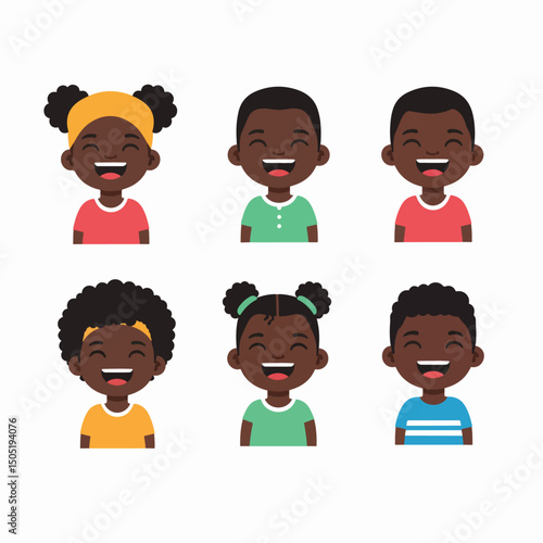 Smiling african american children portraits set collection