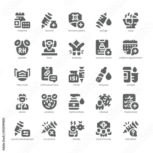 Immunization Icon pack for your website, mobile, presentation, and logo design. Immunization Icon solid design. Vector graphics illustration and editable stroke.
