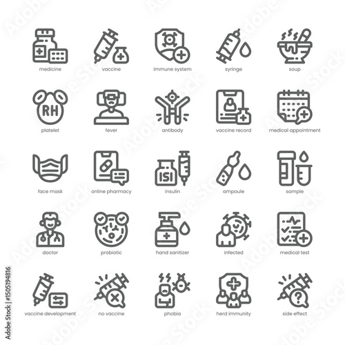 Immunization Icon pack for your website, mobile, presentation, and logo design. Immunization Icon outline design. Vector graphics illustration and editable stroke.