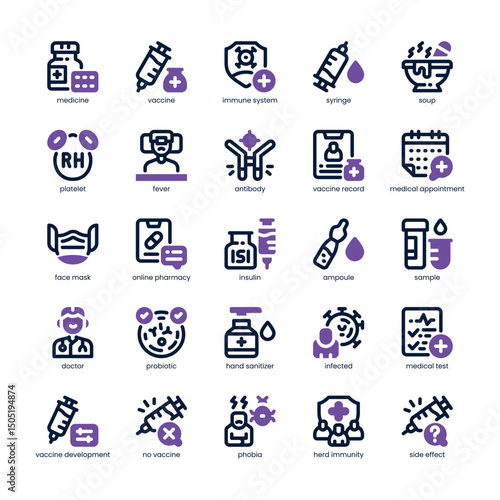 Immunization Icon pack for your website, mobile, presentation, and logo design. Immunization Icon dual tone design. Vector graphics illustration and editable stroke.