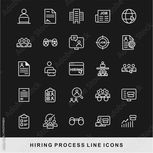 Hiring Process Line Icons. Recruitment, Job Application, Interview, Candidate Selection Vector Set