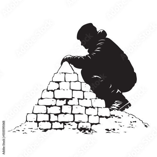 A person building an igloo house is a trend-friendly silhouette that works great with seasonal collections, festive themes, and social media content