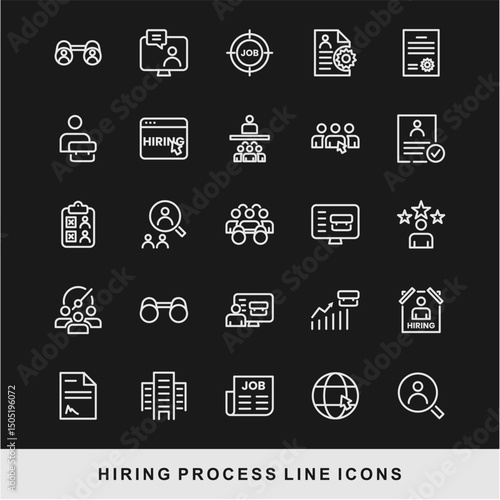 Hiring Process Line Icons. Recruitment, Job Application, Interview, Candidate Selection Vector Set