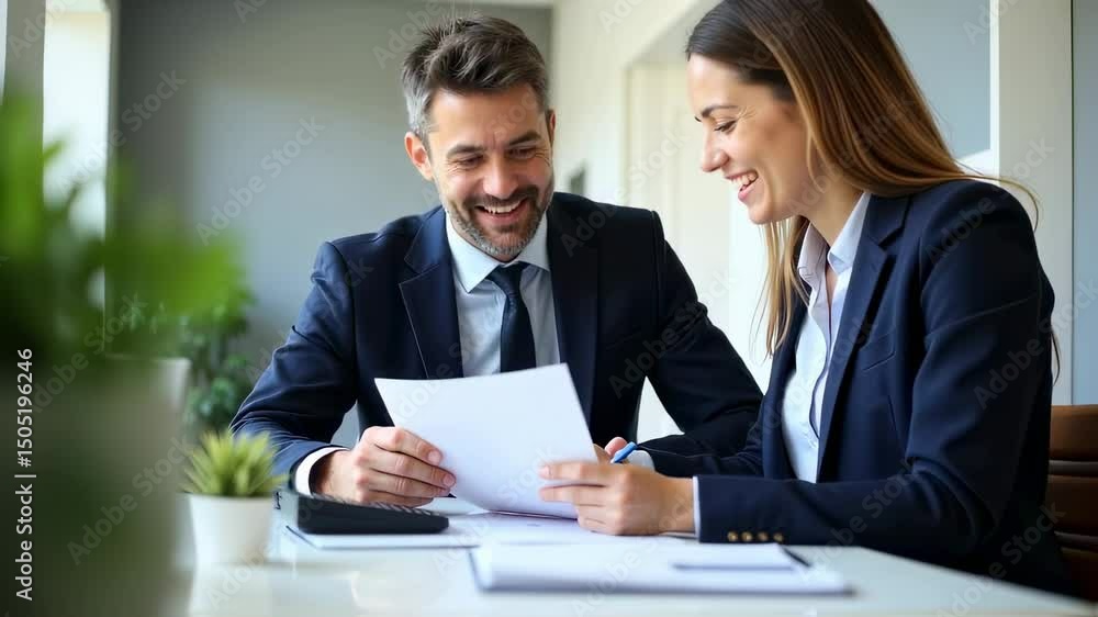 Financial Advisor and Client Reviewing Mortgage Documents in Bright Modern Office with Calculator and Pen
Financial Advisor and Client Reviewing Mortgage Documents in Bright Modern Office with Calculator and Pen