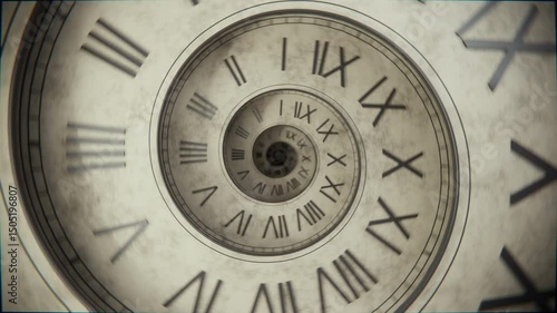 Seamless Loop Vintage Spiral Clock Animation, Retro Time Concept background