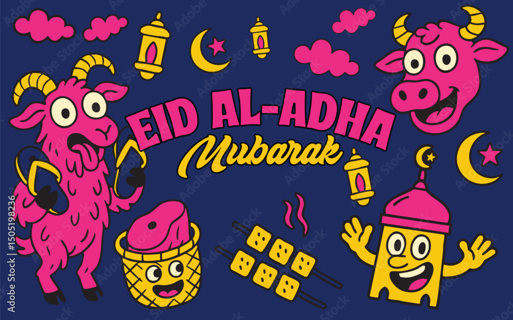 Fototapeta premium Bright and Playful Eid alAdha Mubarak Illustration