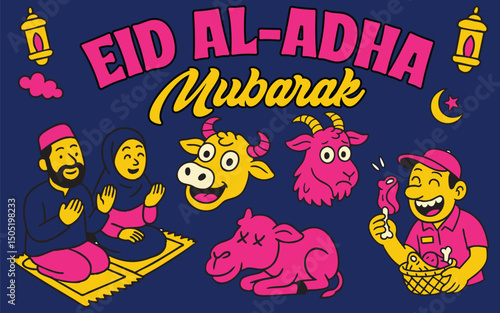 Bright and Playful Eid alAdha Mubarak Illustration