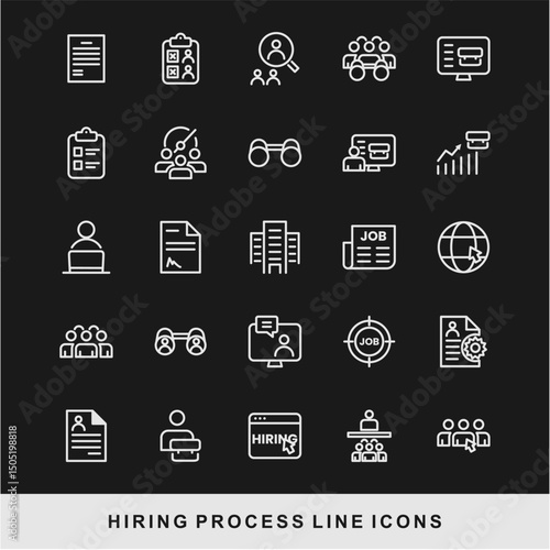 Hiring Process Line Icons. Recruitment, Job Application, Interview, Candidate Selection Vector Set