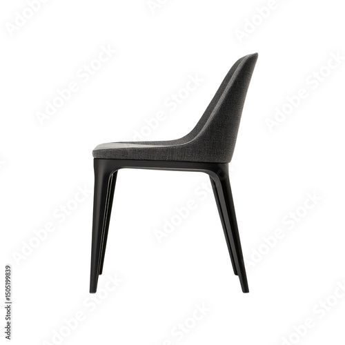 Modern Dark Grey Fabric and Black Legs Dining Chair, Side Profile