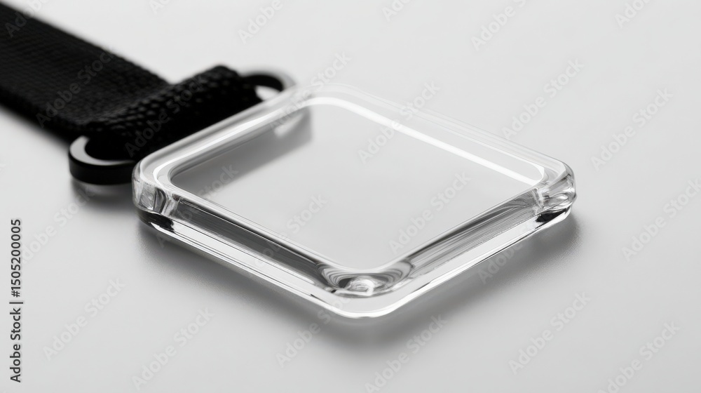 Clear acrylic keychain with black strap showcasing minimalist design Clear acrylic keychain with black strap showcasing minimalist design
