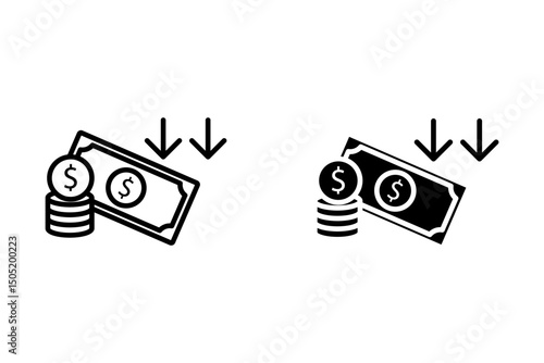 Drop down money icon. Outline drop down money vector icon for web design isolated on white background
