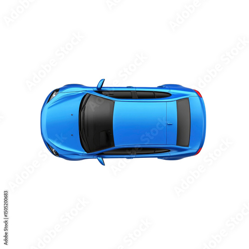 Blue Sedan Car Top View - Isolated on Transparent Background