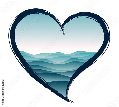 The symbol of blue heart with seascape.