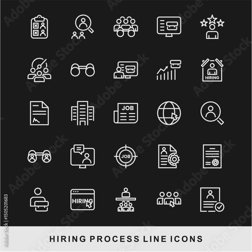 Hiring Process Line Icons. Recruitment, Job Application, Interview, Candidate Selection Vector Set